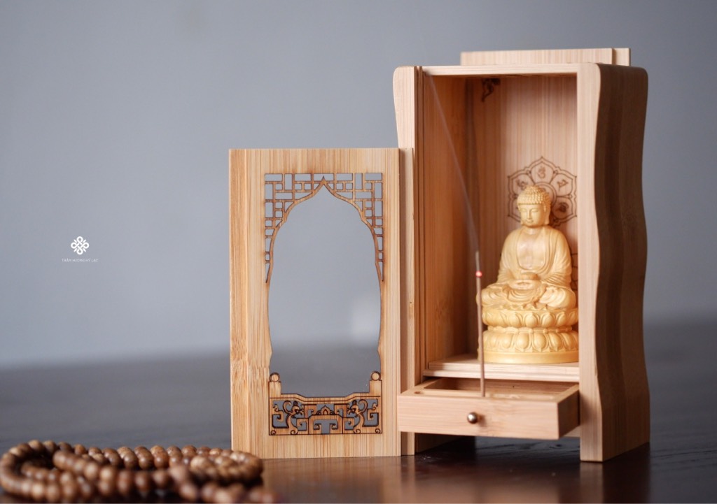 Ban thờ Đức Phật Dược Sư gỗ hoàng dương lá nhỏ