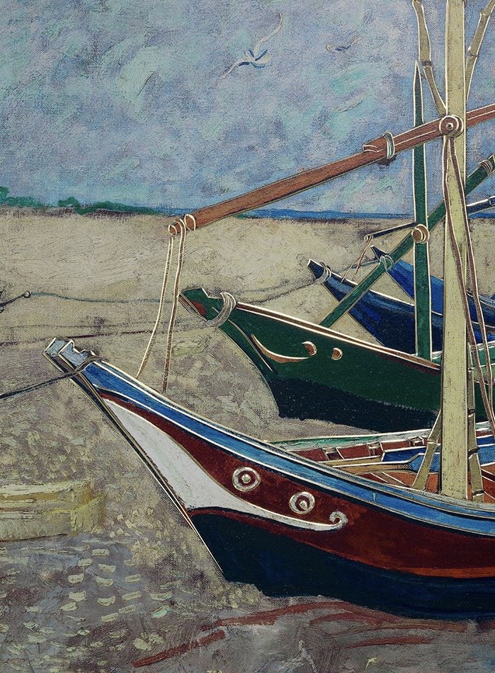 Tranh đồng khắc tay "Thuyền đánh cá trên bãi biển Saintes-Maries" - bảo tồn di sản Van Gogh