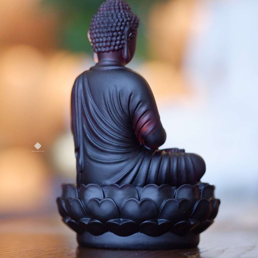 Tượng Đức Phật Dược Sư cầm bảo tháp lưu ly tím 12.5cm