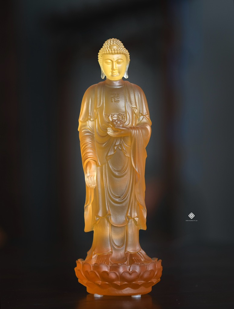 Tượng Đức Phật A Di Đà lưu ly vàng 21.3cm