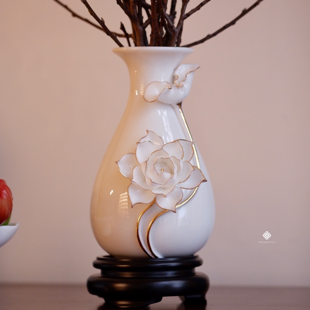 Bình hoa sen sứ trắng