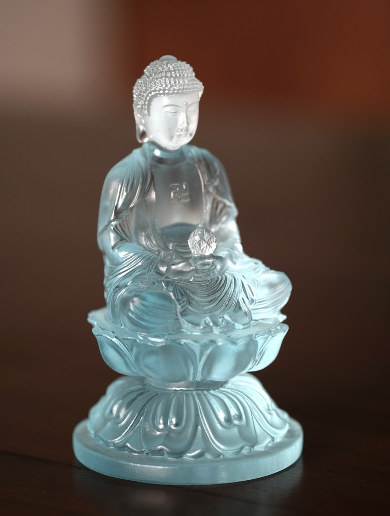 Tượng Đức Phật A Di Đà lưu ly xanh 9.8cm