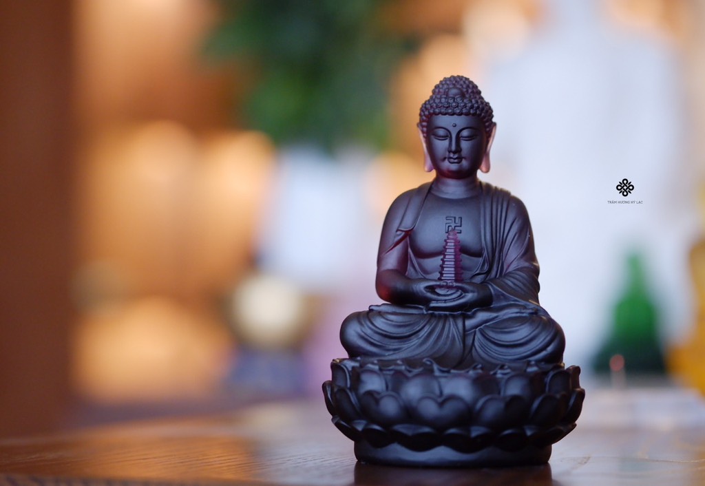 Tượng Đức Phật Dược Sư cầm bảo tháp lưu ly tím 12.5cm