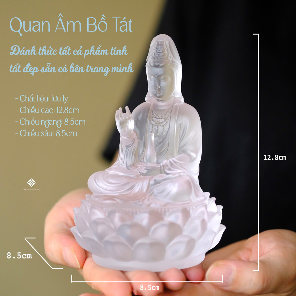 Tượng Quan Âm Bồ tát lưu ly trắng 12.8cm