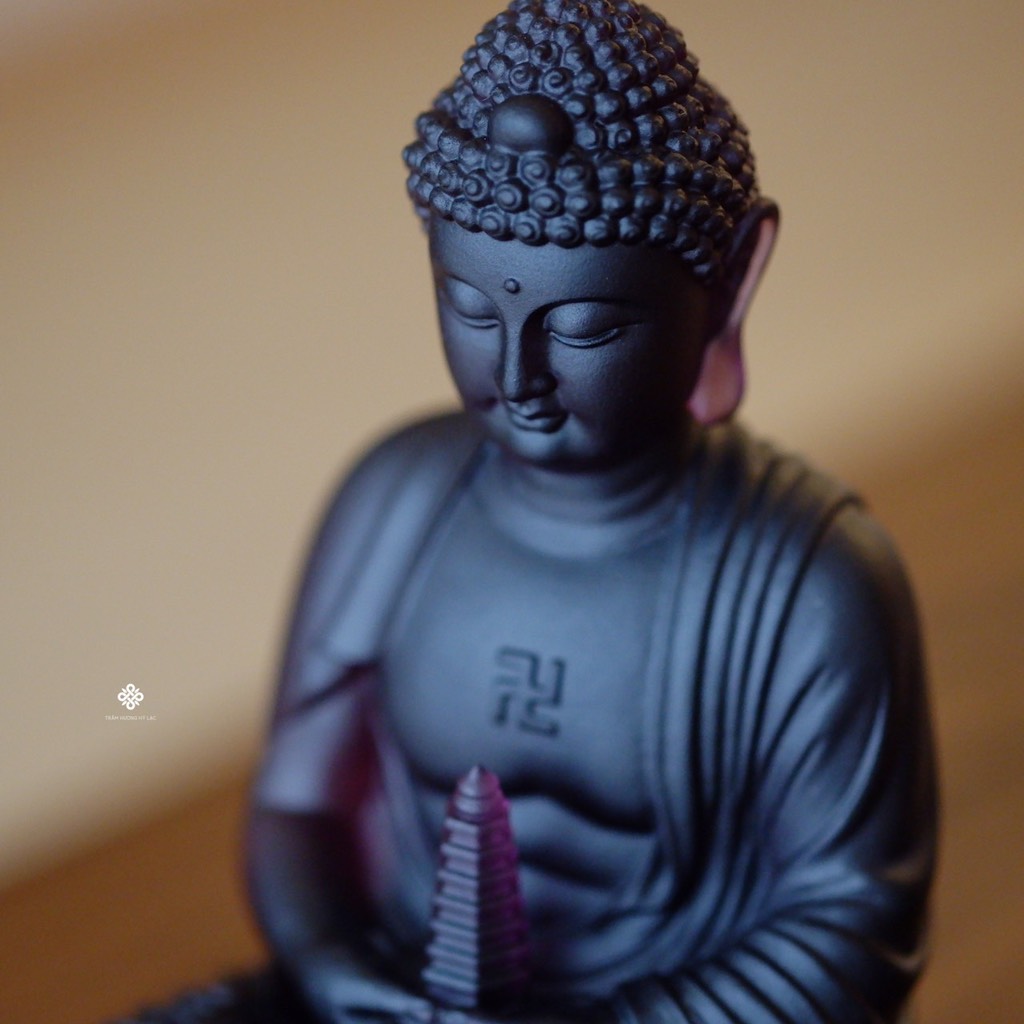 Tượng Đức Phật Dược Sư cầm bảo tháp lưu ly tím 12.5cm