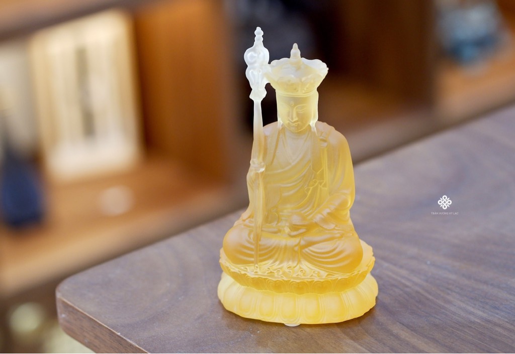 Tượng Địa Tạng Bồ tát lưu ly vàng 12.5cm