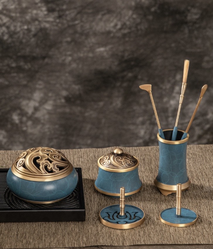 Bộ xông trầm vân mây xanh dương