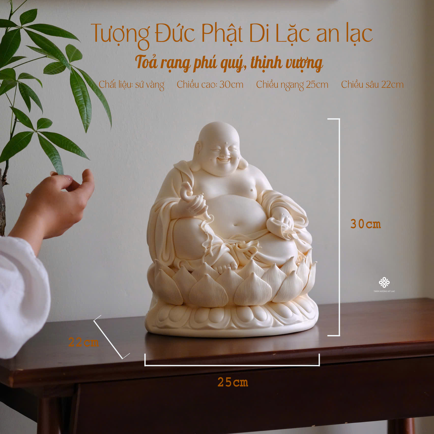 Tượng Đức Phật Di Lặc an lạc sứ vàng 30cm