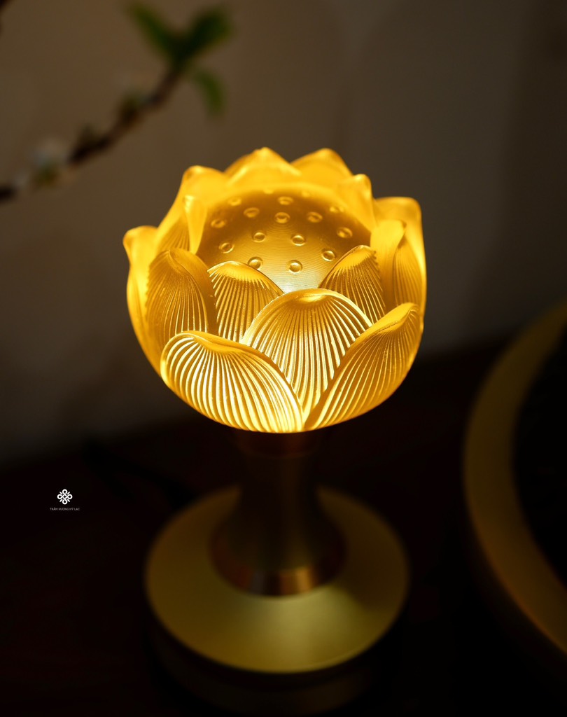 Cặp đèn hoa sen đồng vàng
