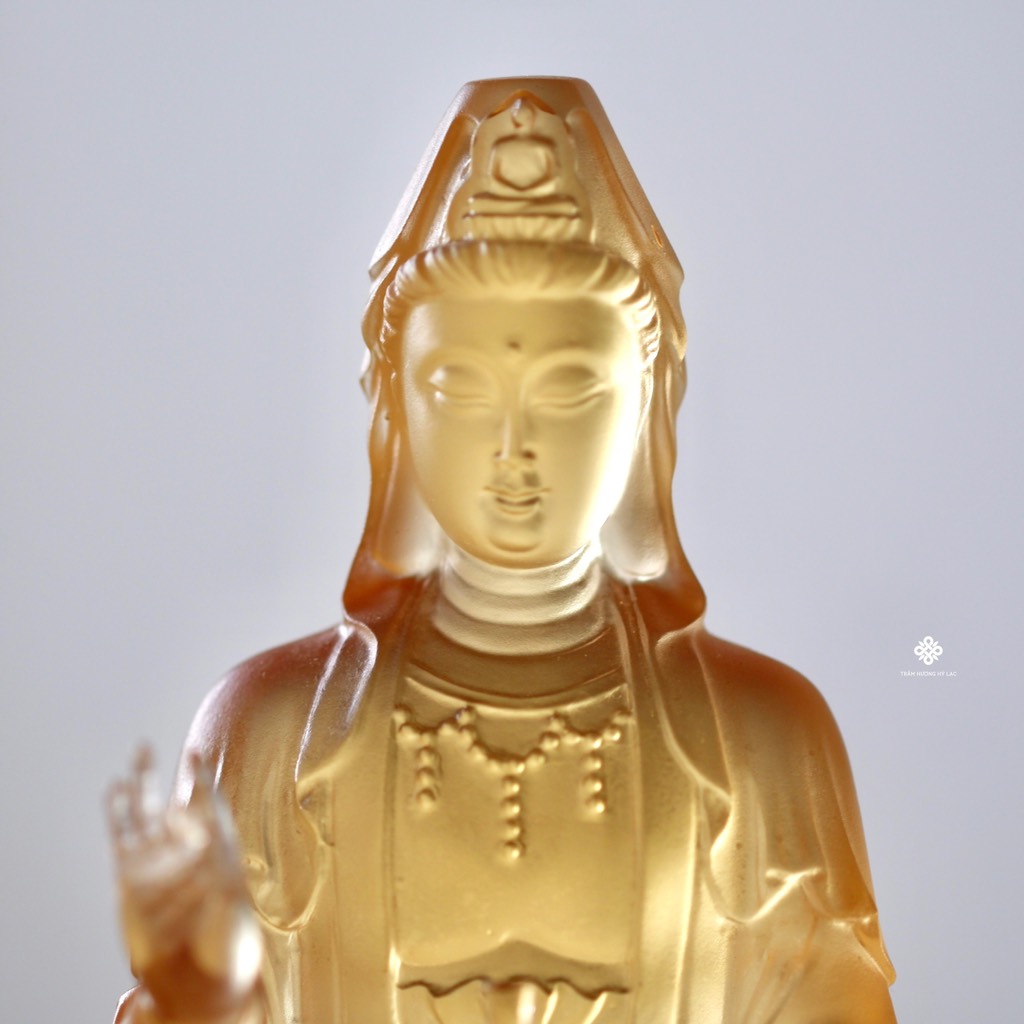 Tượng Quan Âm Bồ tát lưu ly vàng 13cm