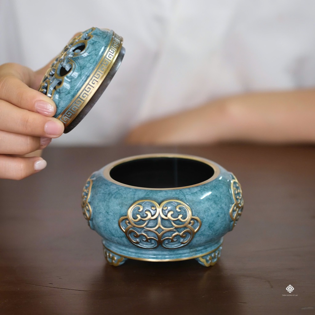 Lư đồng ngọc cát tường xanh dương