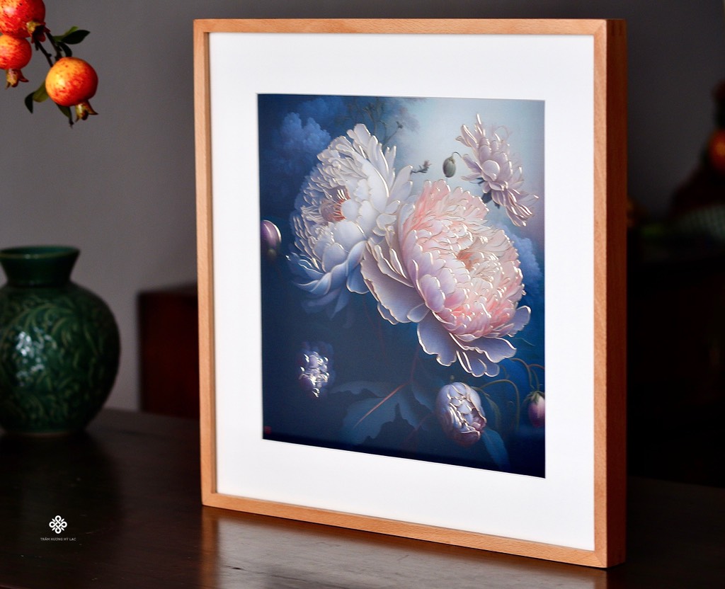 Tranh đồng khắc tay Mẫu đơn dịu dàng