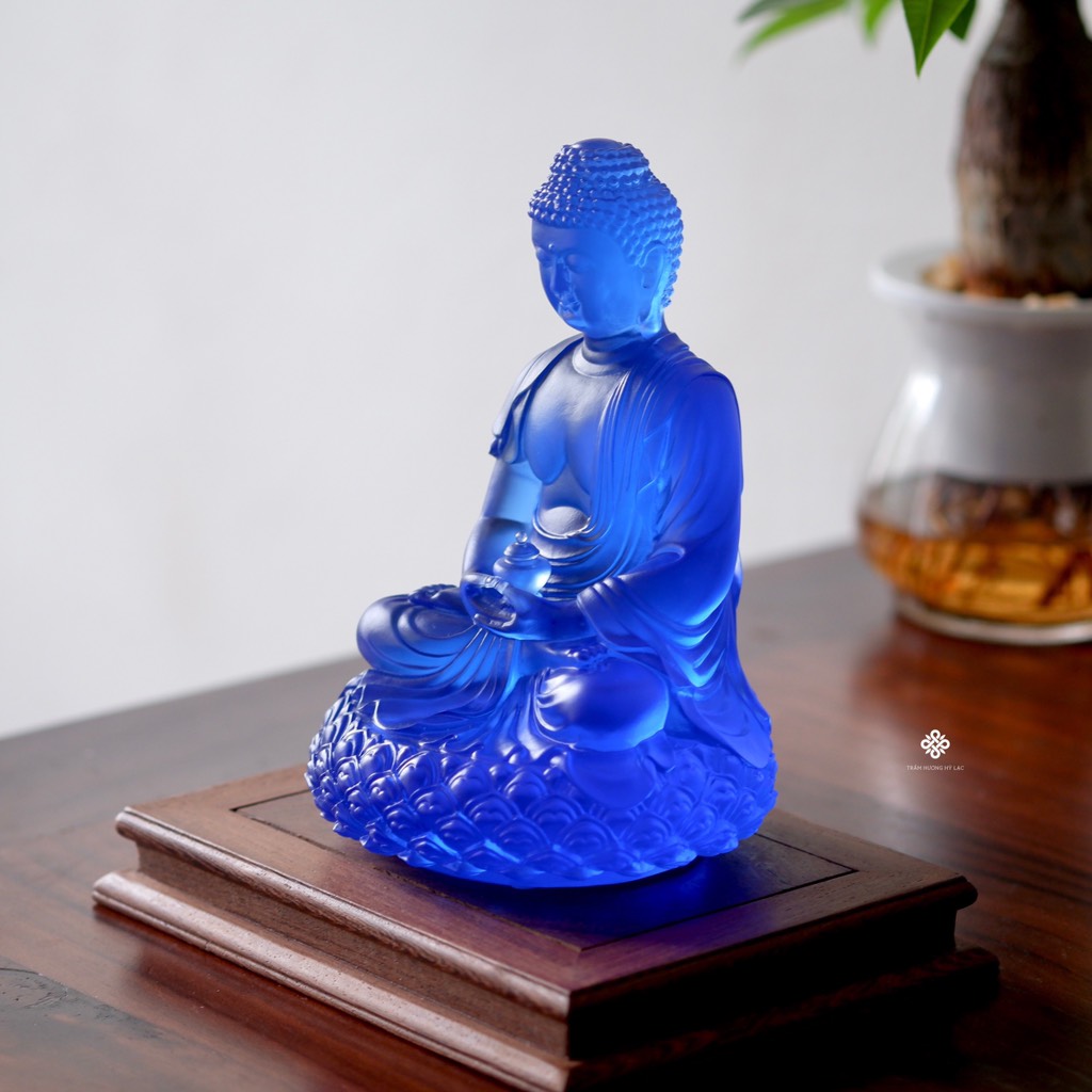 Tượng Đức Phật Dược Sư lưu ly xanh 20.5cm