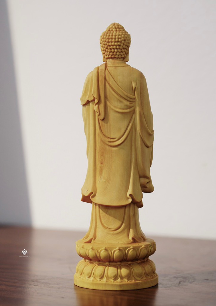 Tượng Đức Phật A Di Đà gỗ hoàng dương 20cm