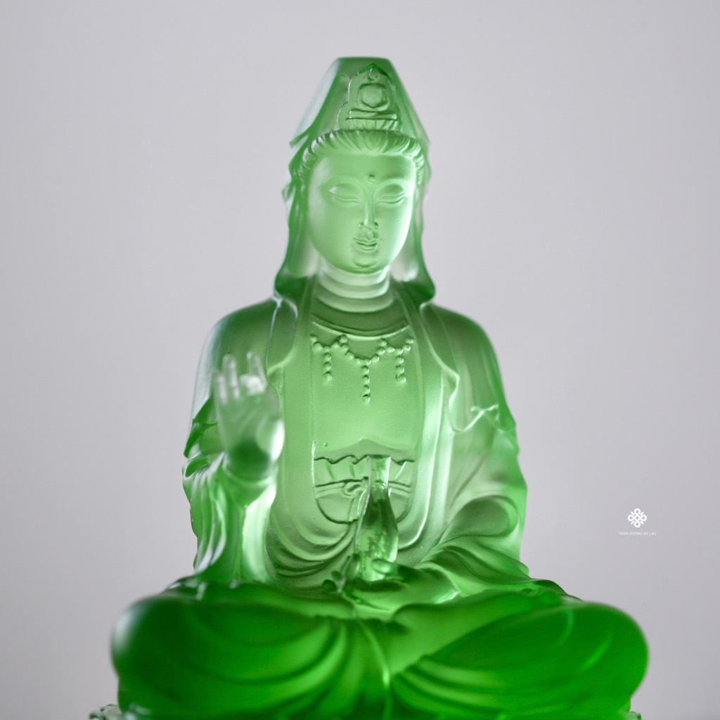Tượng Quan Âm Bồ tát lưu ly xanh lá 13cm