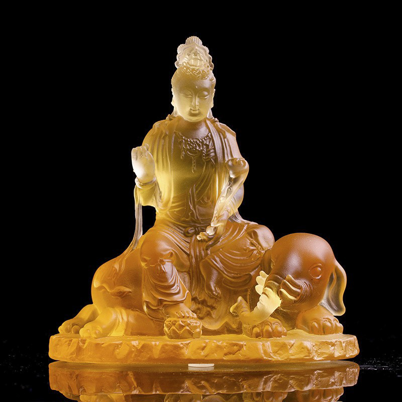 Tượng Phổ Hiền Bồ tát cưỡi voi lưu ly vàng 10.5cm