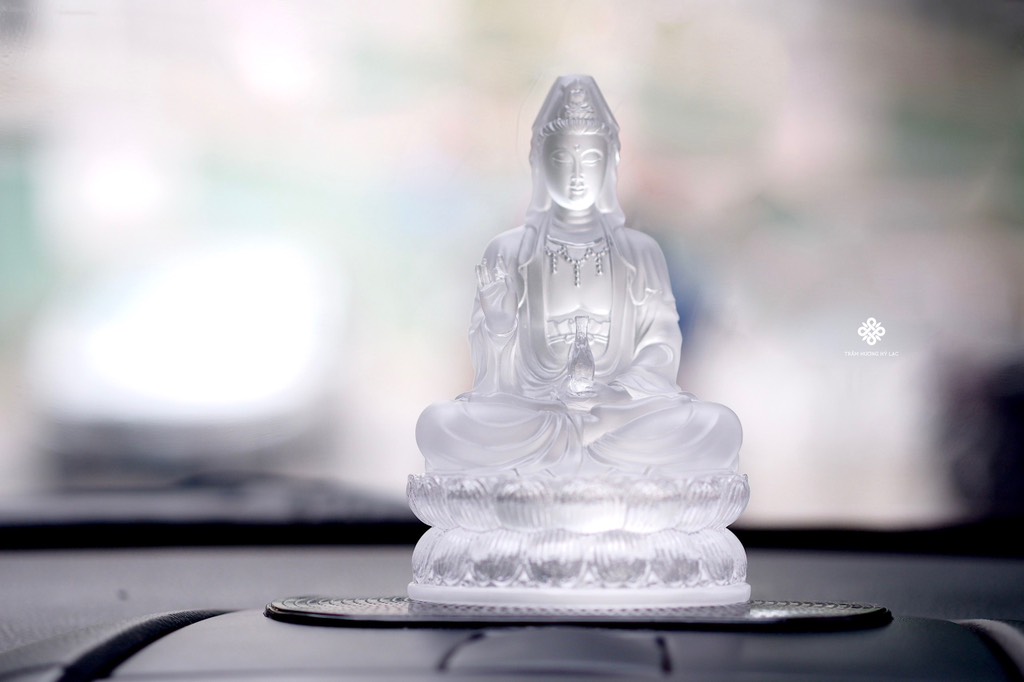 Tượng Quan Âm Bồ tát lưu ly trắng 13cm