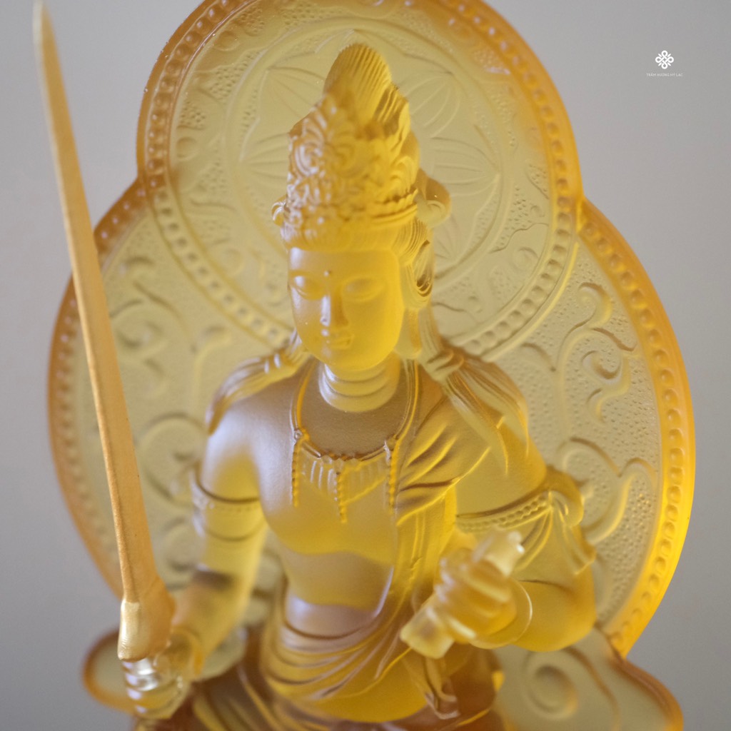 Tượng Văn Thù Bồ tát lưu ly vàng 18.5cm