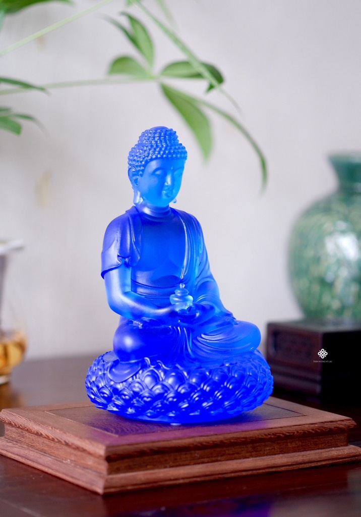 Tượng Đức Phật Dược Sư lưu ly xanh 20.5cm