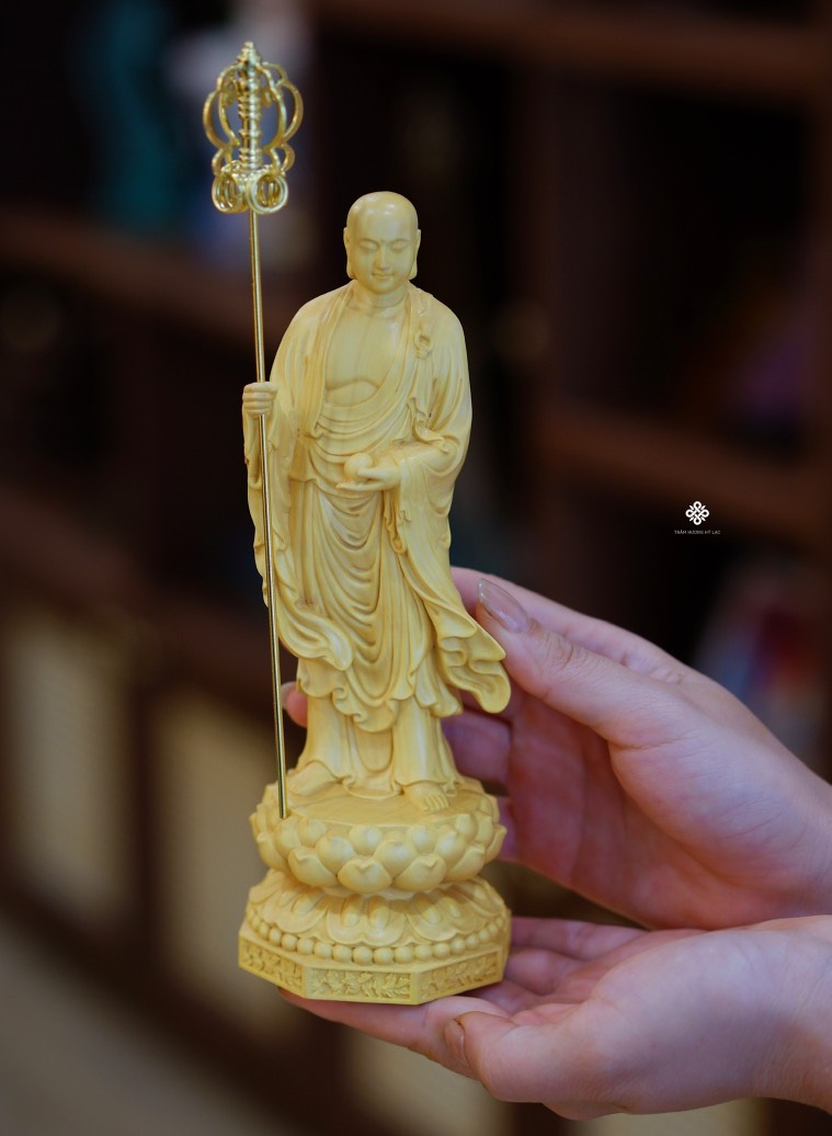 Tượng Địa Tạng Bồ tát gỗ hoàng dương 20cm
