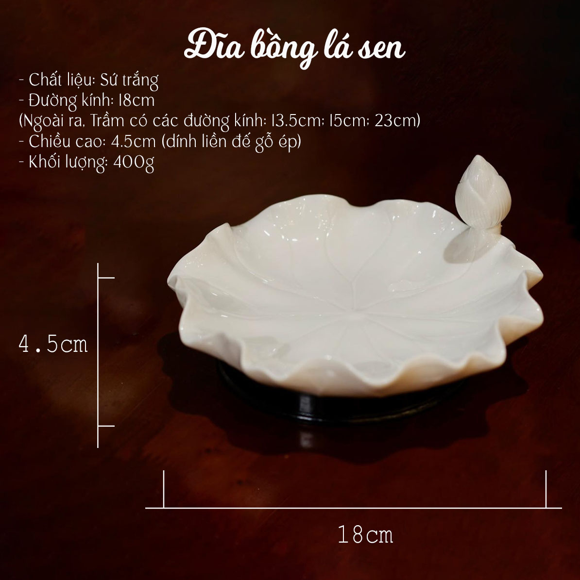 Đĩa lá sen sứ trắng 18cm