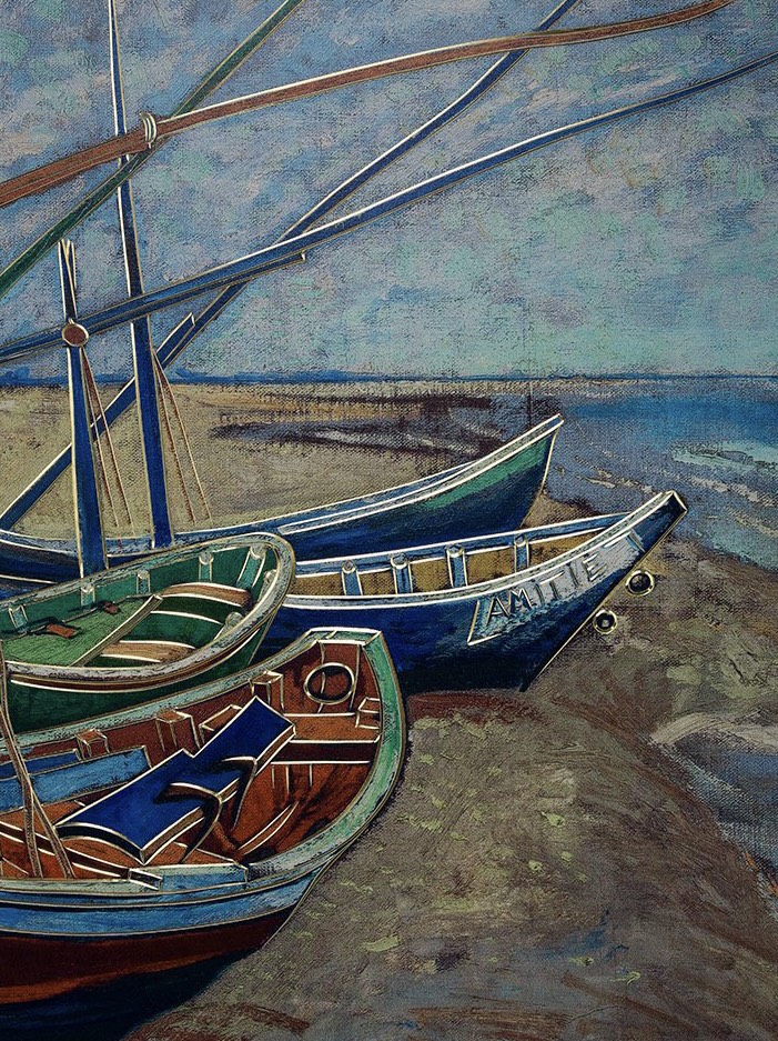 Tranh đồng khắc tay "Thuyền đánh cá trên bãi biển Saintes-Maries" - bảo tồn di sản Van Gogh