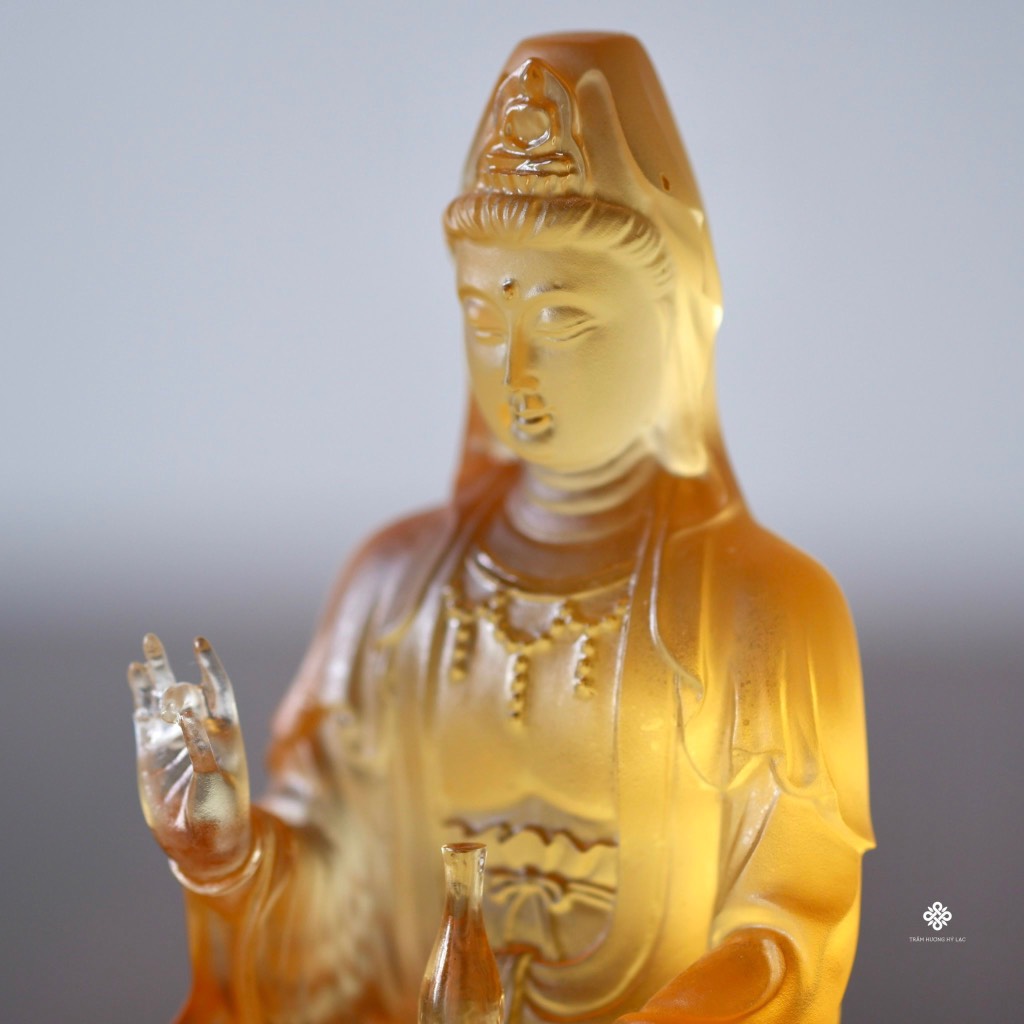 Tượng Quan Âm Bồ tát lưu ly vàng 13cm