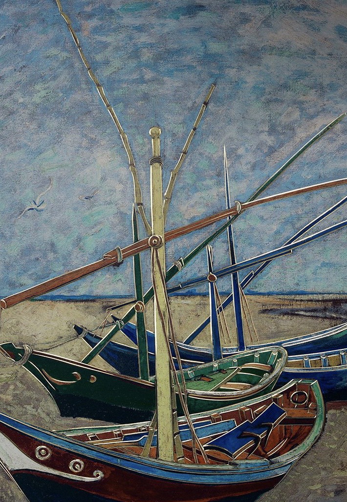 Tranh đồng khắc tay "Thuyền đánh cá trên bãi biển Saintes-Maries" - bảo tồn di sản Van Gogh
