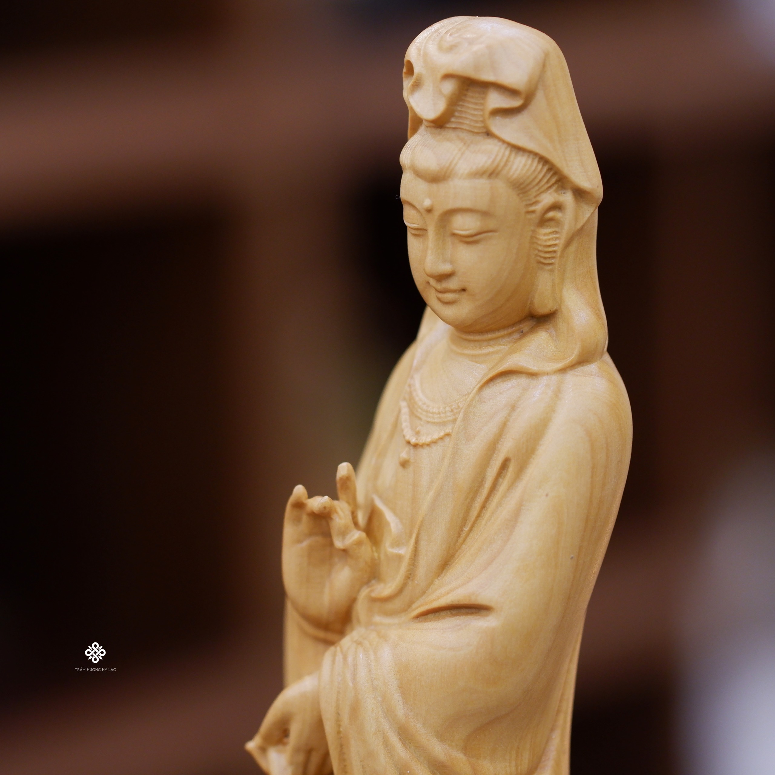 Tượng Ngư Lam Quán Âm gỗ hoàng dương 21cm