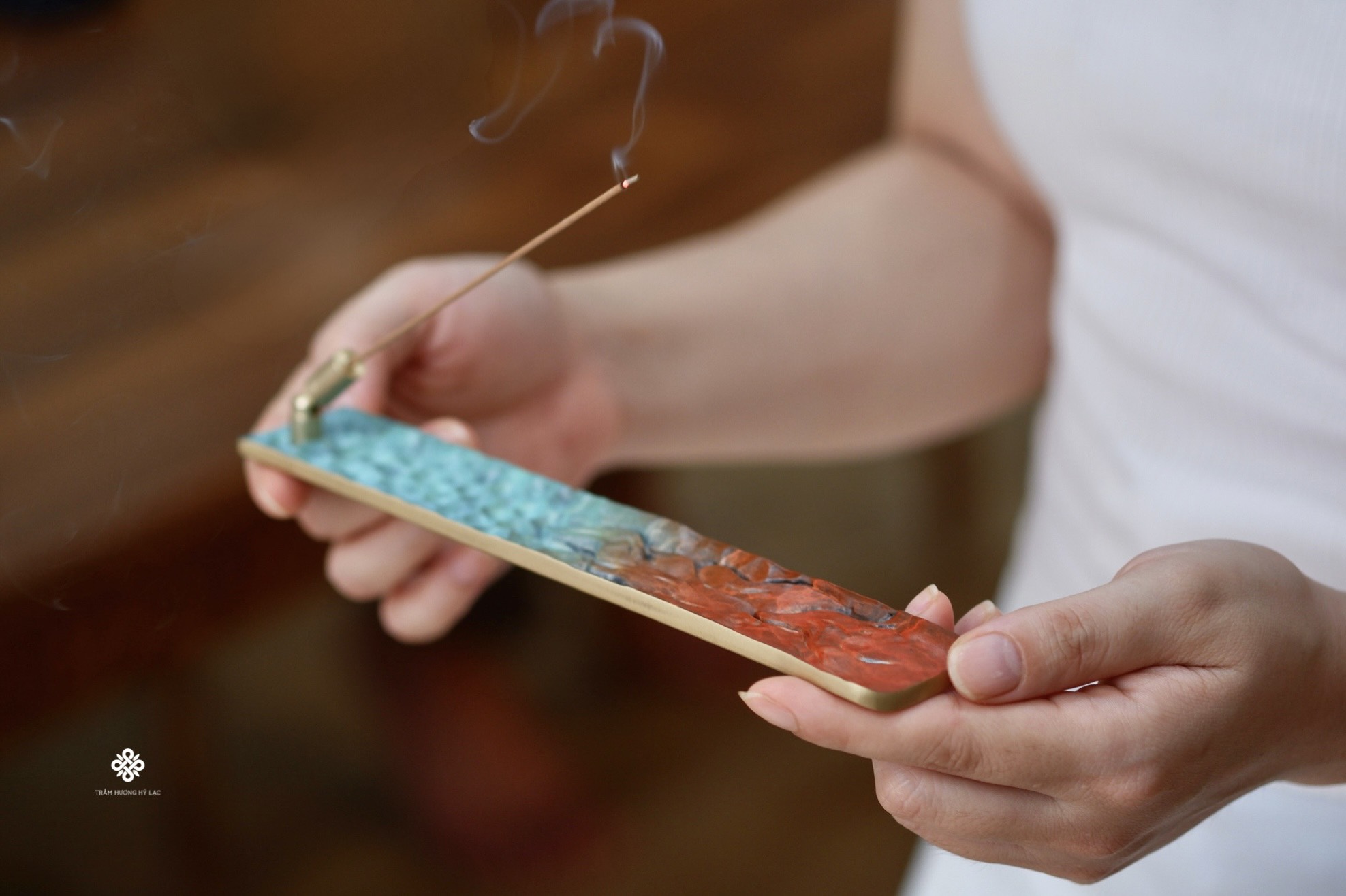 Khay đồng khúc tương giao xông nhang trầm không tăm