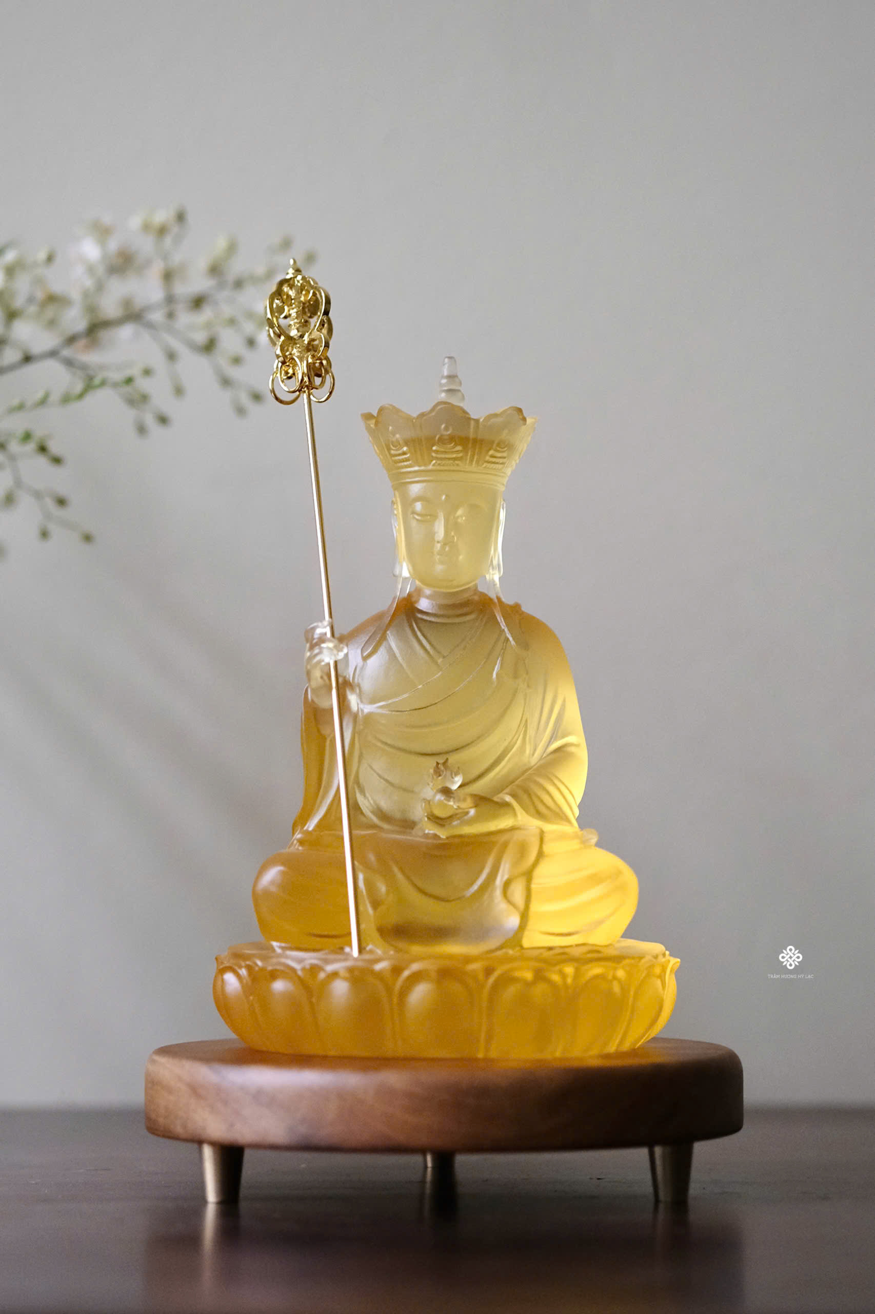 Tượng Địa Tạng Bồ tát lưu ly vàng 18.3cm