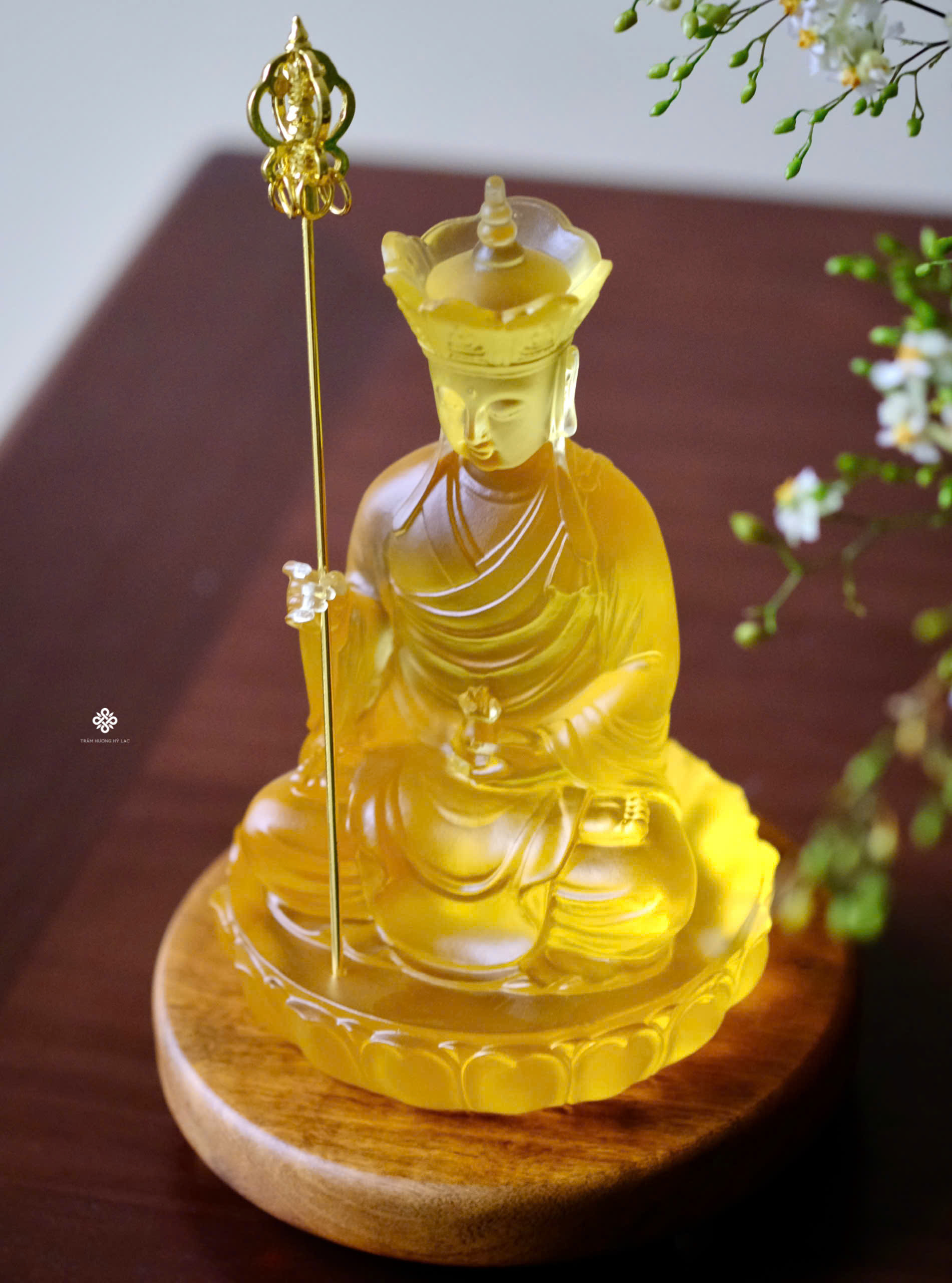 Tượng Địa Tạng Bồ tát lưu ly vàng 18.3cm