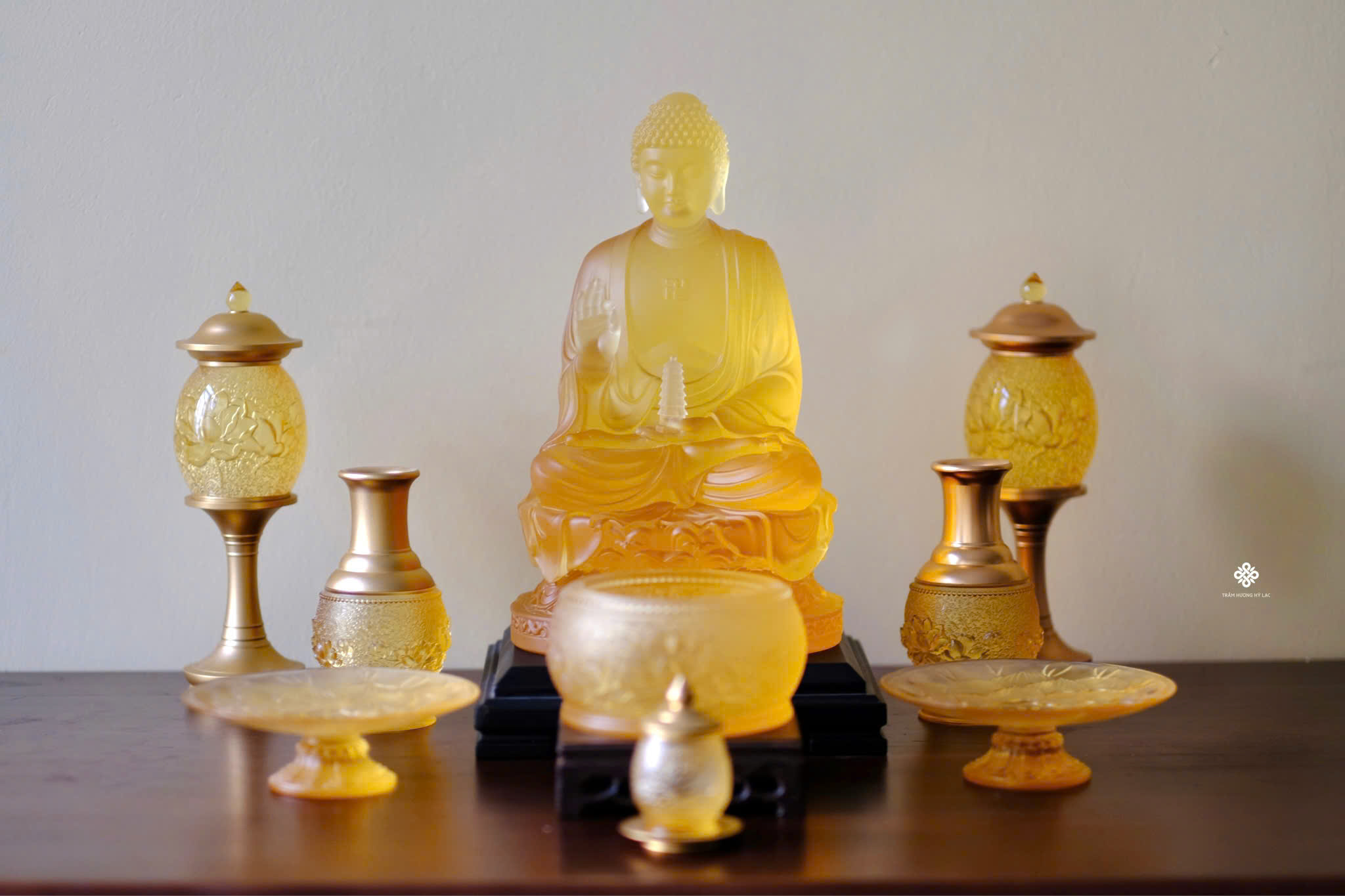Tượng Đức Phật Dược Sư lưu ly hổ phách 30cm