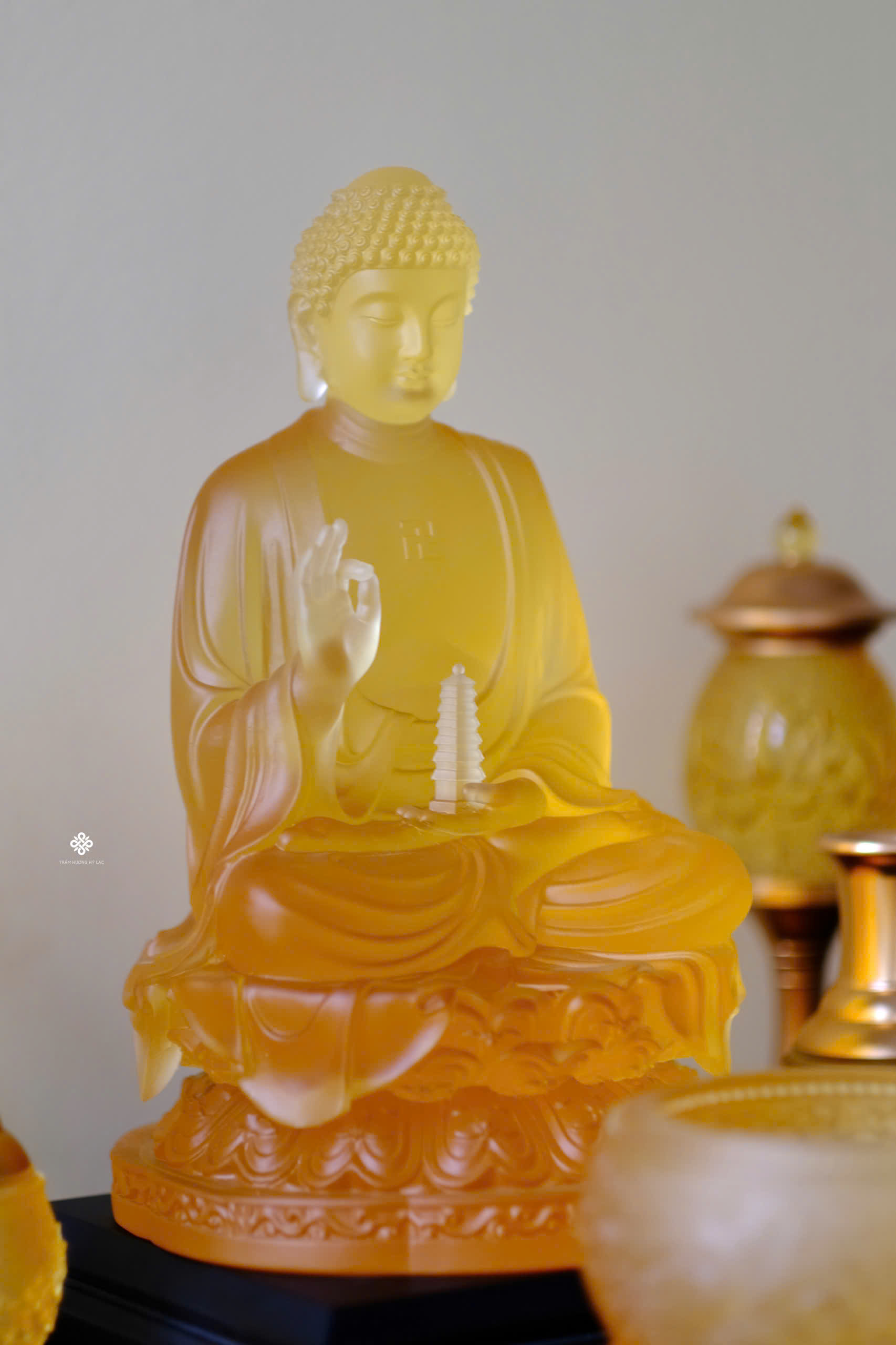 Tượng Đức Phật Dược Sư lưu ly hổ phách 30cm
