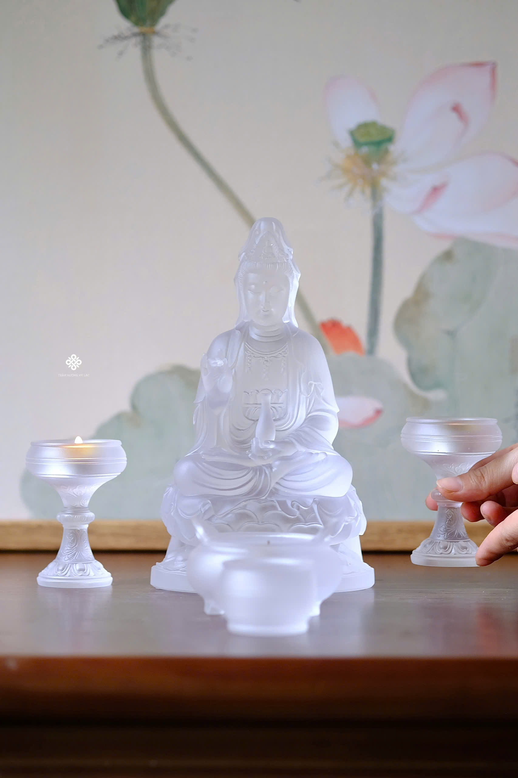 Chân nến vân mây lưu ly trắng