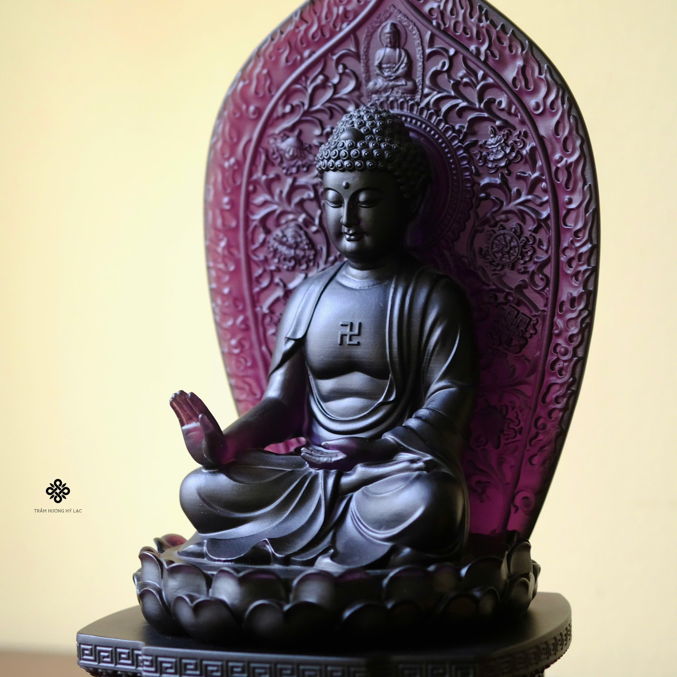 Tượng Đức Phật A Di Đà lưu ly tím kèm đế