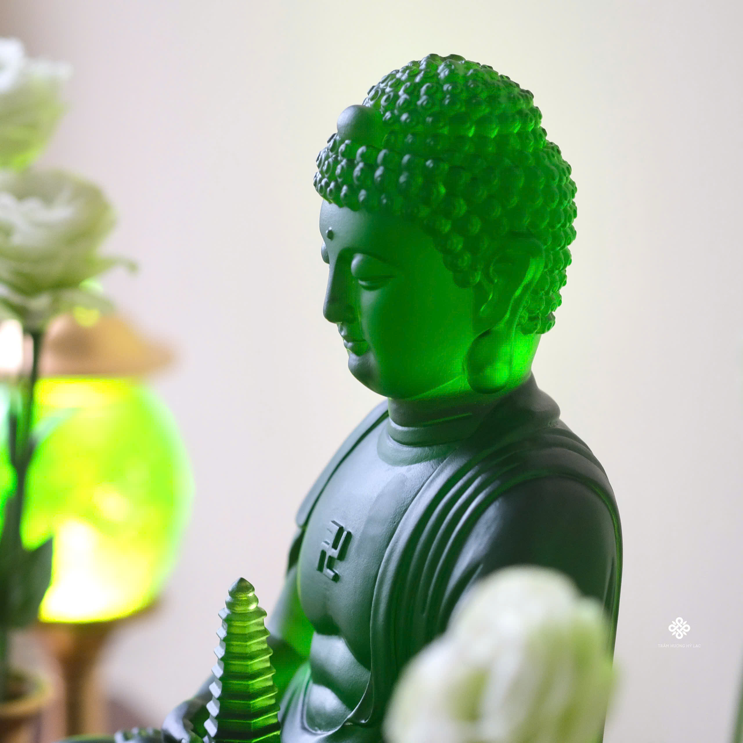 Tượng Phật Dược Sư lưu ly xanh lá 32cm