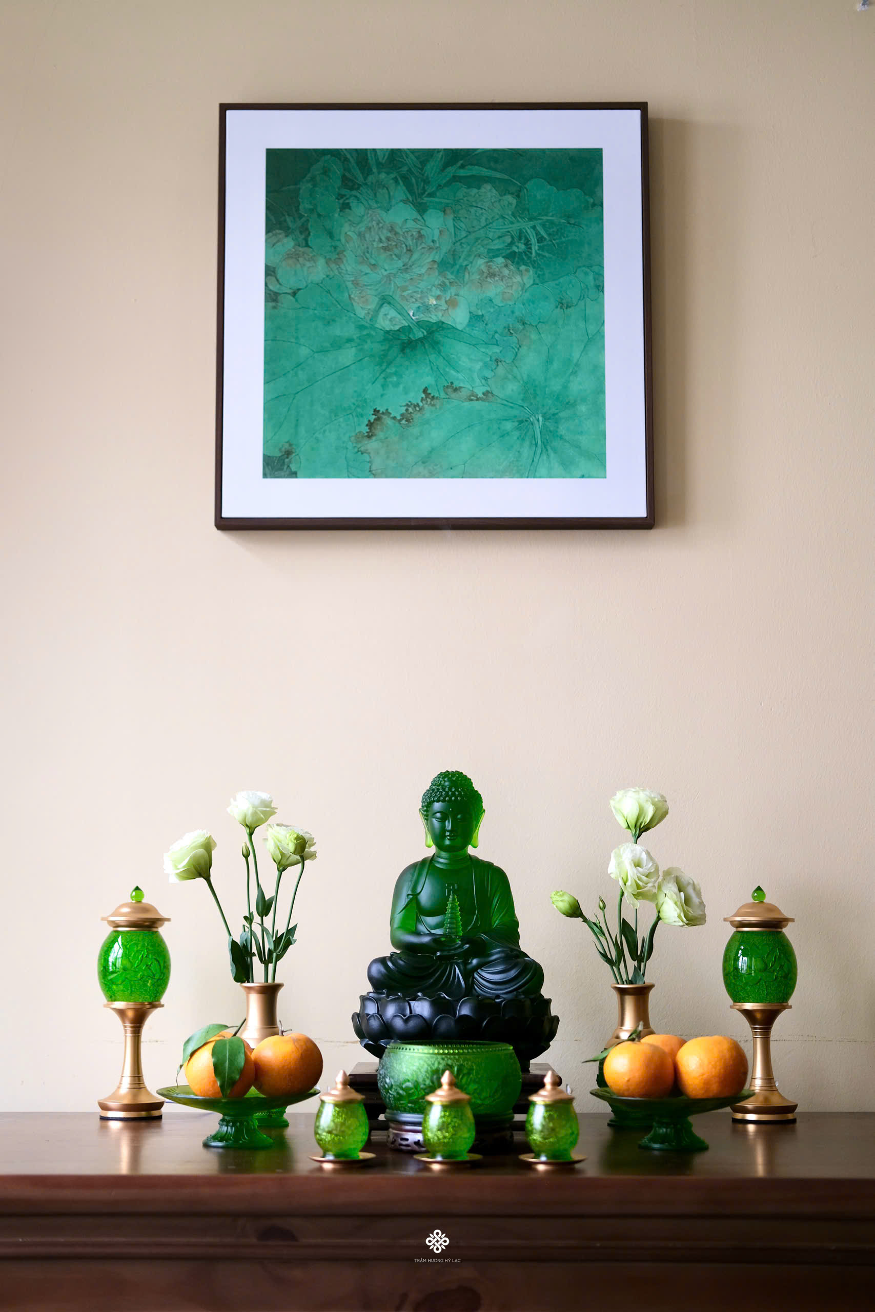 Đĩa bồng hoa sen lưu ly xanh lá