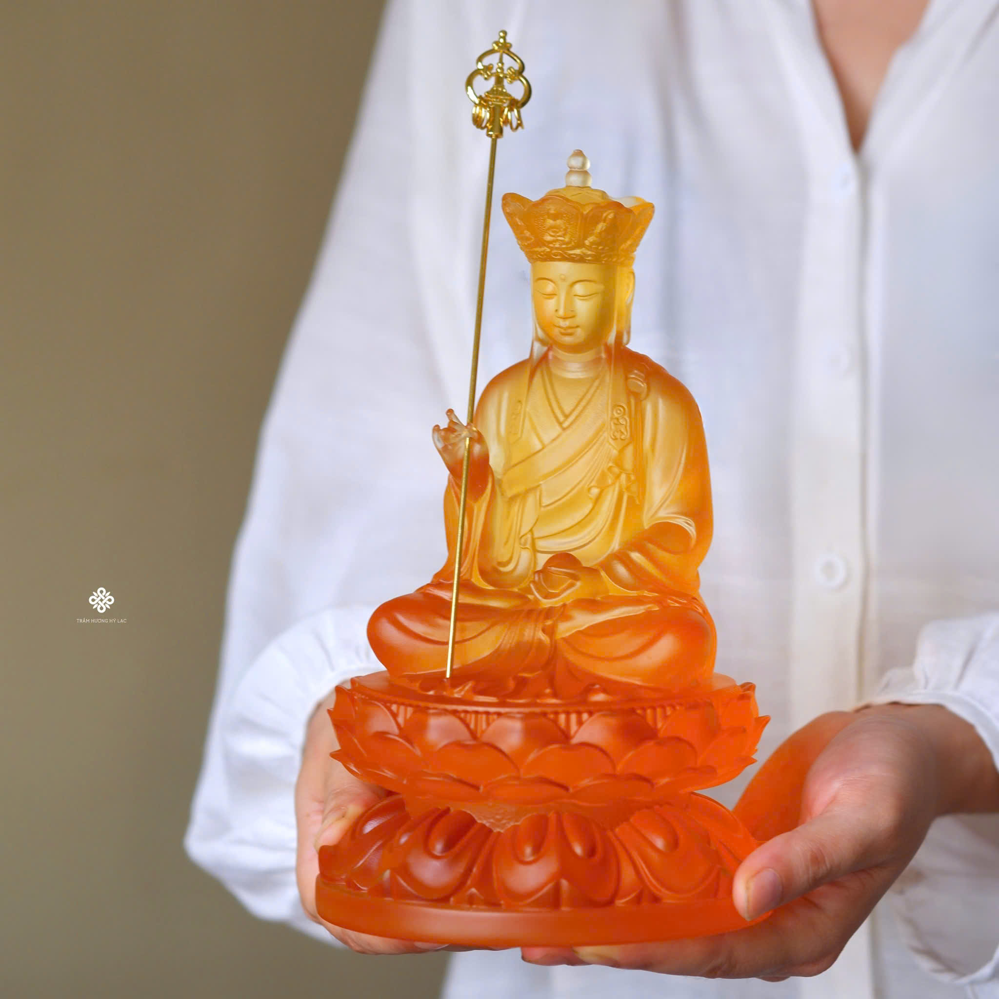 Tượng Địa Tạng Bồ Tát lưu ly vàng 22cm