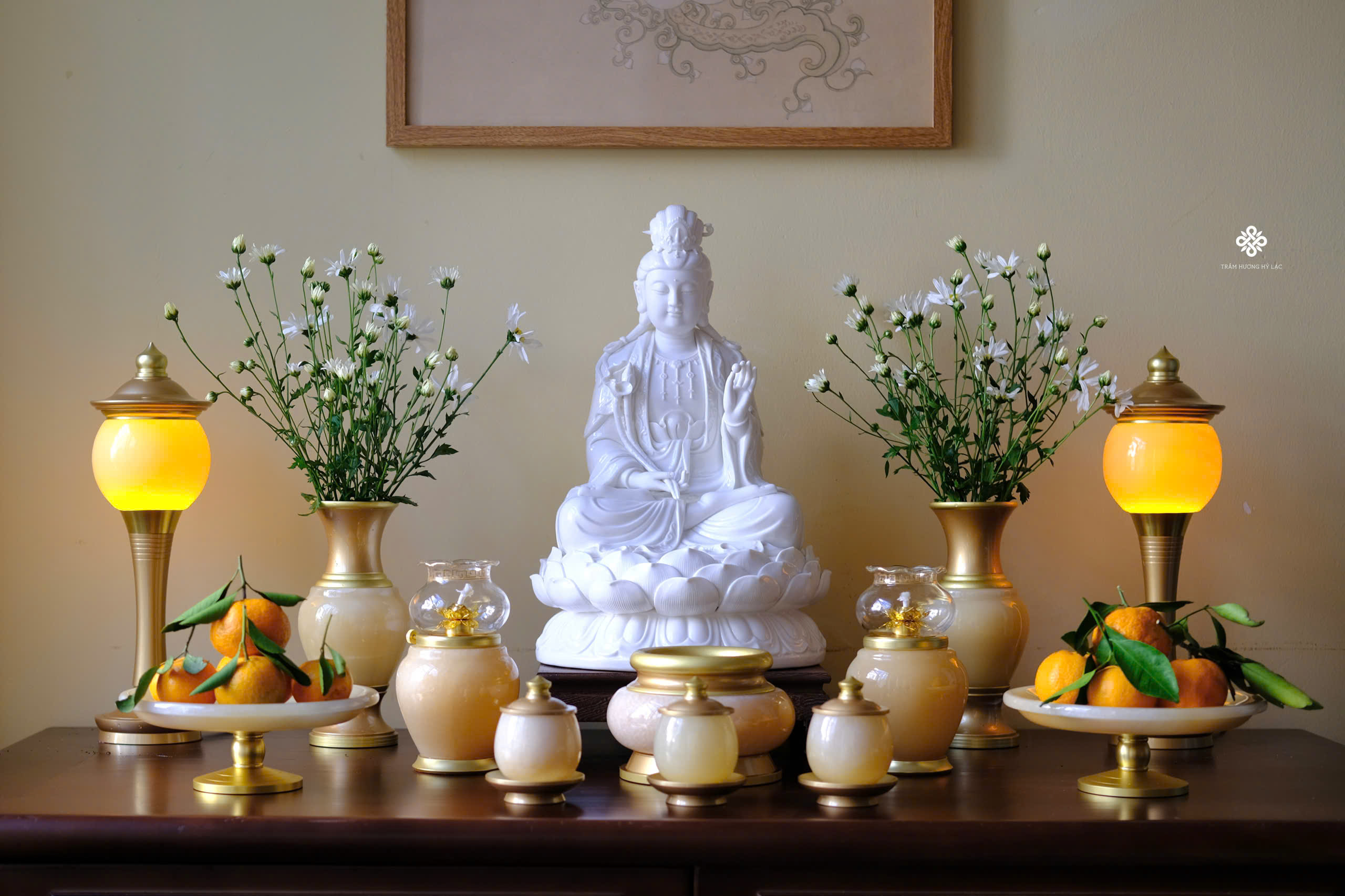 Lư hương ngọc bích vàng