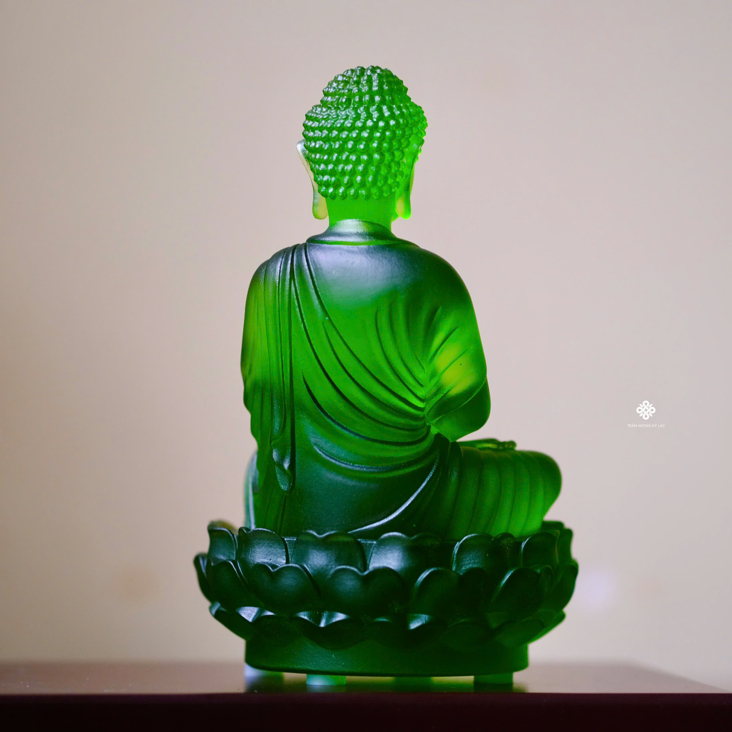 Tượng Đức Phật A Di Đà lưu ly xanh lá 12cm