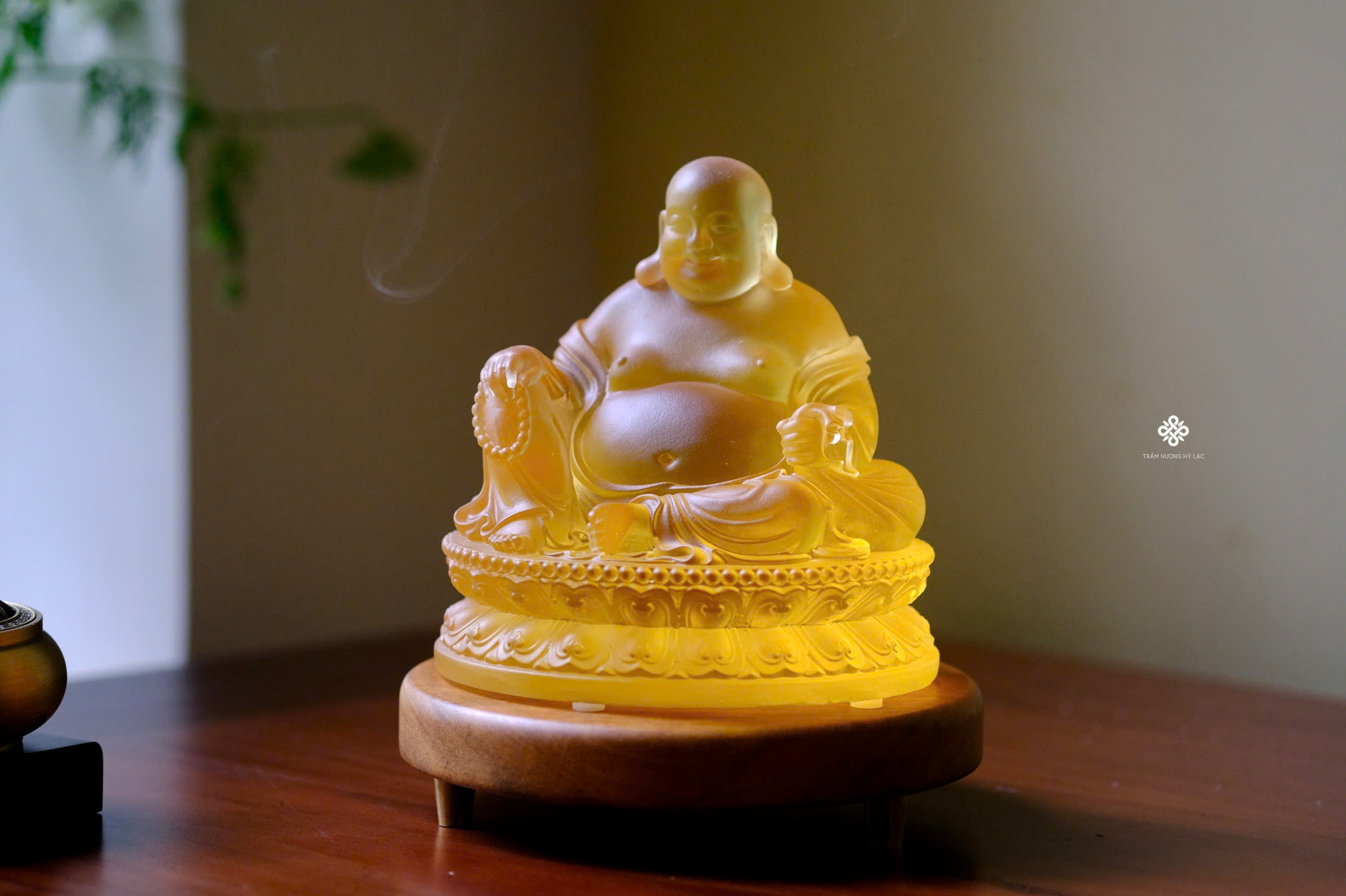 Tượng Đức Phật Di Lặc lưu ly vàng 13.2cm