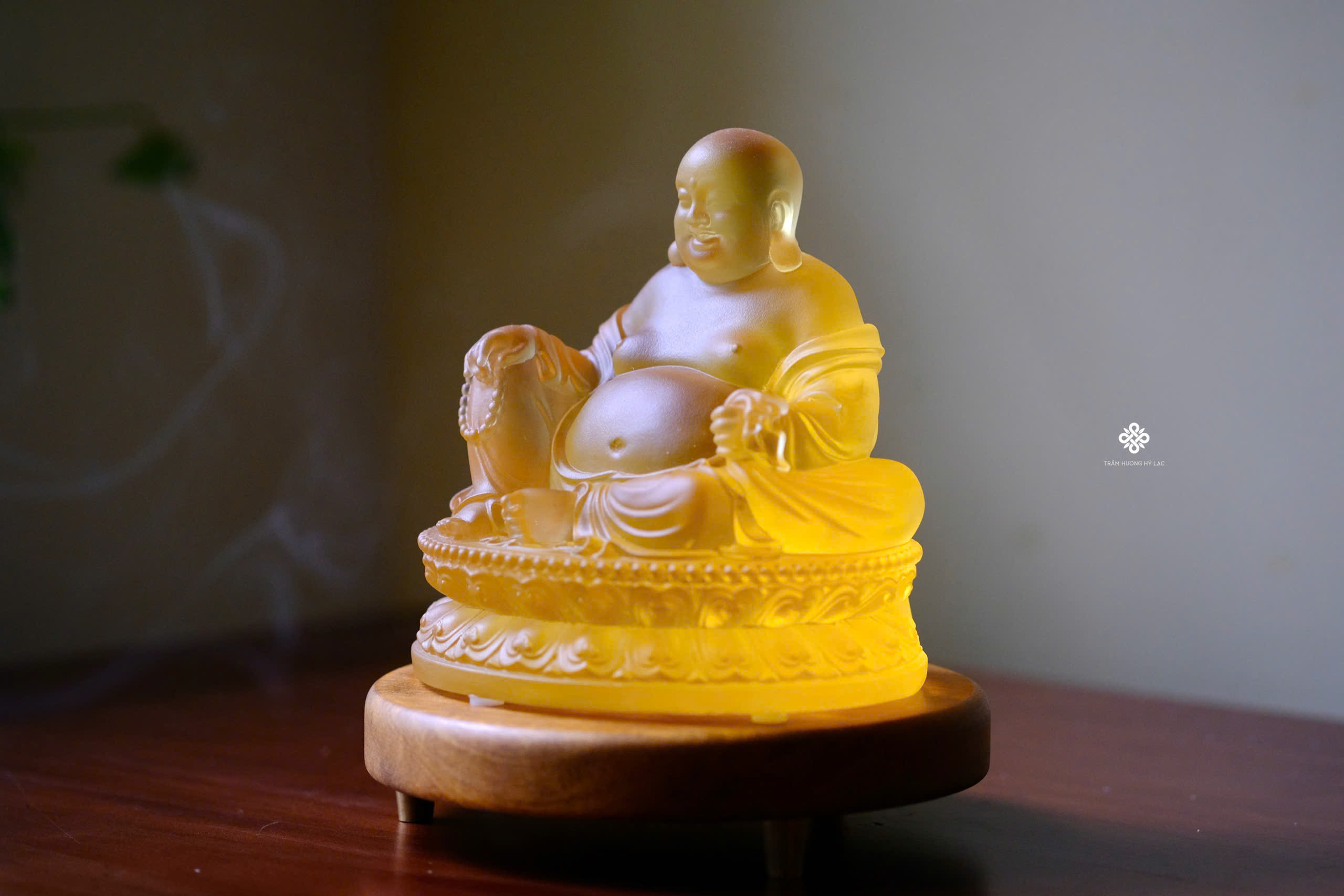 Tượng Đức Phật Di Lặc lưu ly vàng 13.2cm