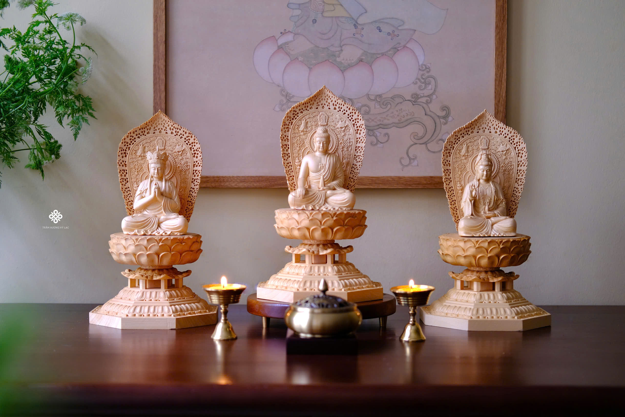 Tượng Địa Tạng Bồ Tát gỗ bách 29cm