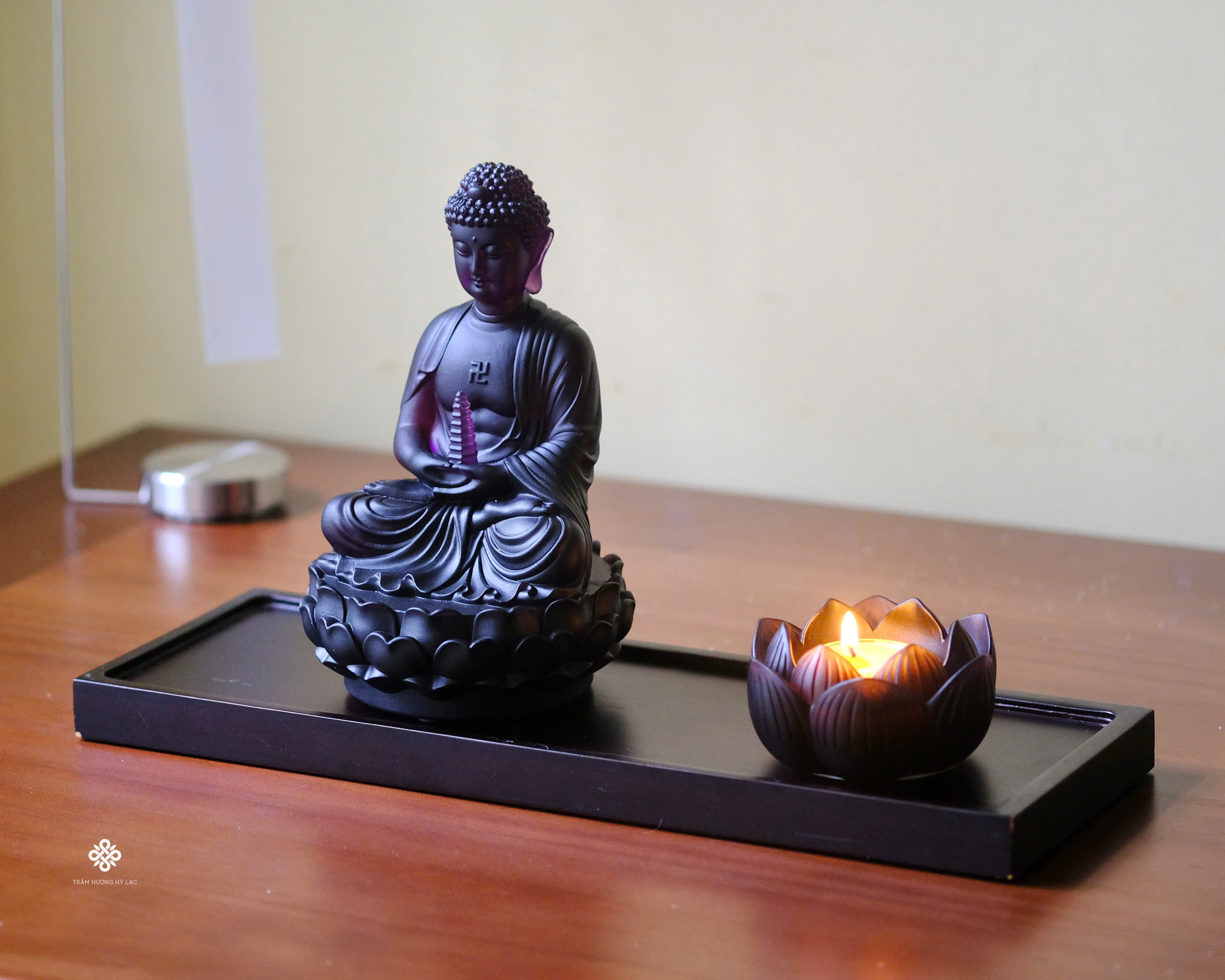 Tượng Đức Phật Dược Sư lưu ly tím 18cm