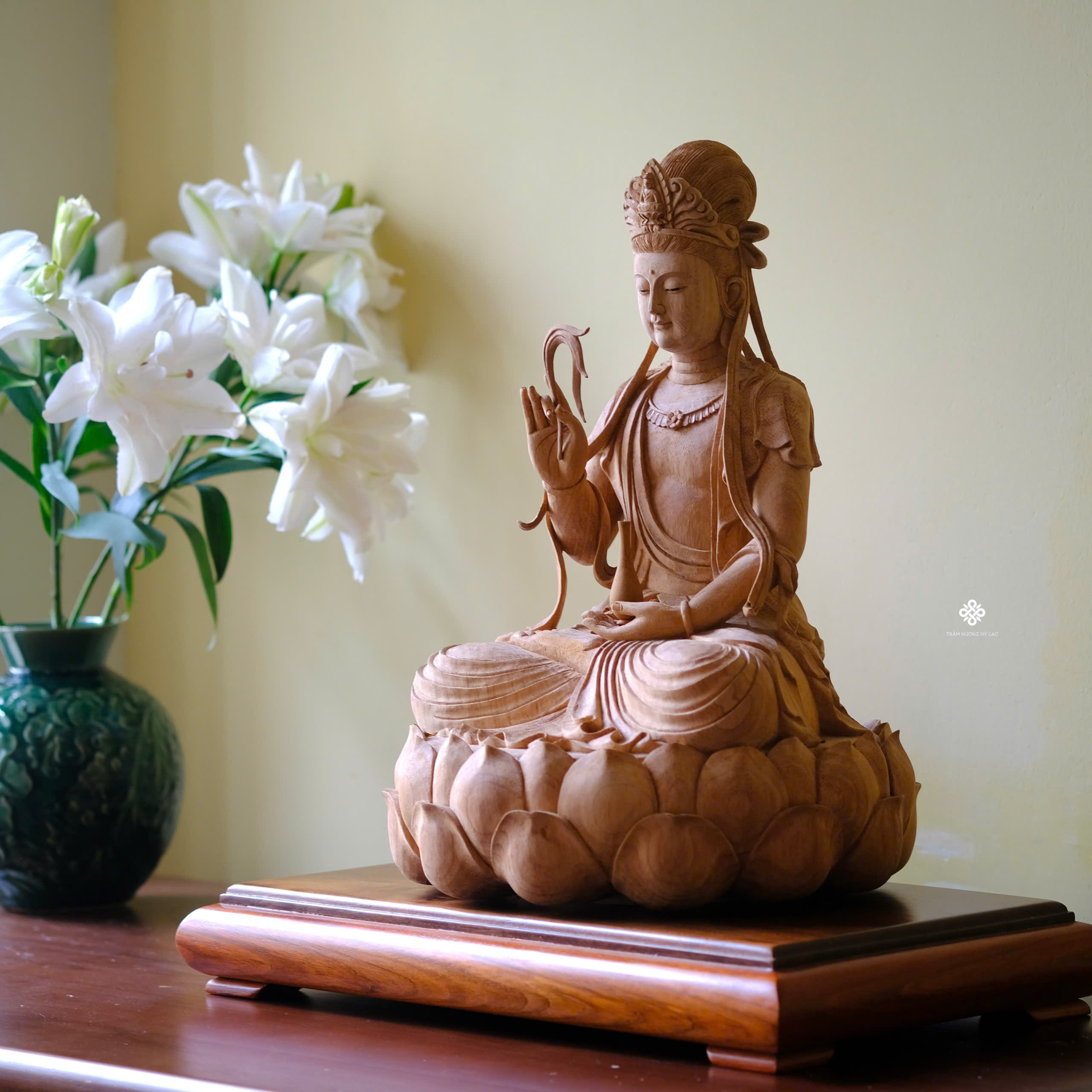 Tượng Quan Âm Bồ Tát gỗ gõ 45cm