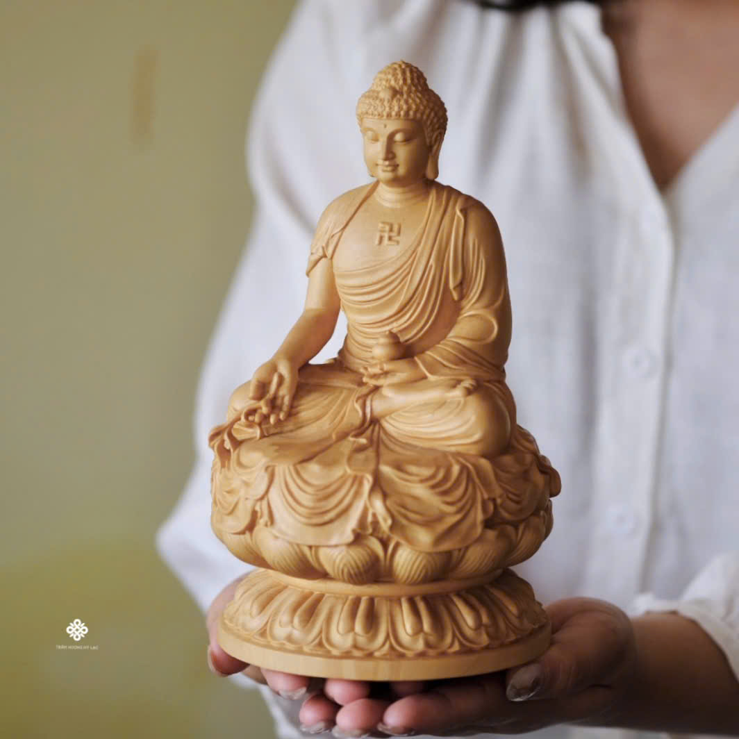 Tượng Phật Dược Sư từ hoà gỗ bách 20cm