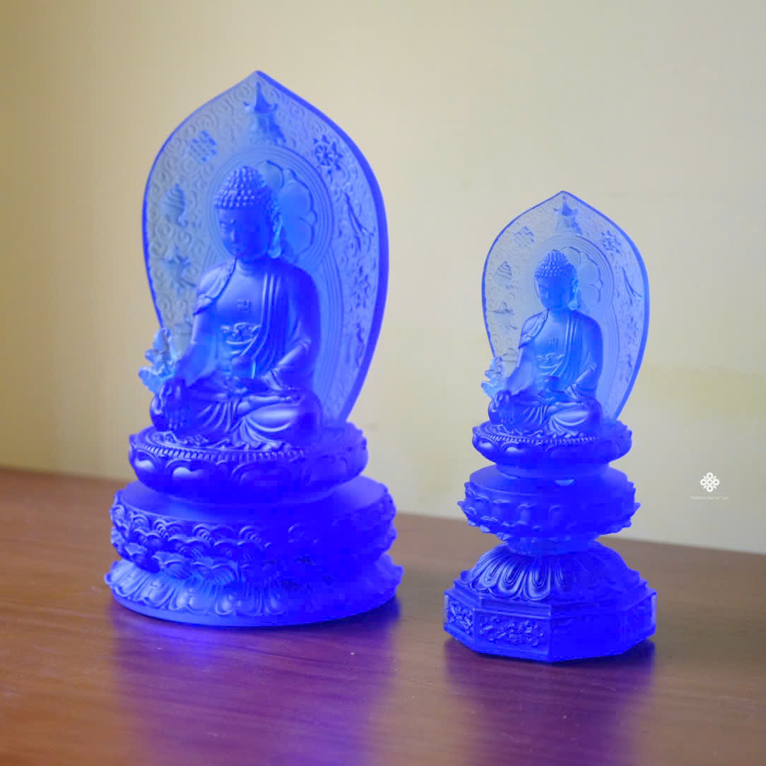 Tượng Phật Dược Sư hào quang lưu ly xanh dương 13.5cm