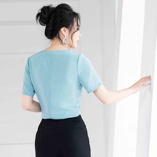 Áo kiểu nữ TosonFashion Xanh cổ tròn