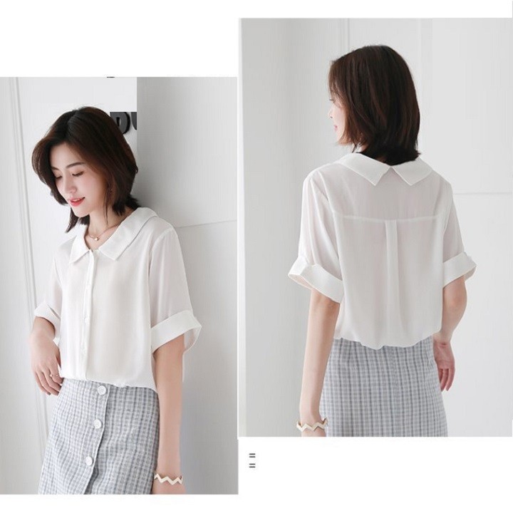 Áo sơ mi nữ ngắn tay kiểu cổ Lá Sen Vải